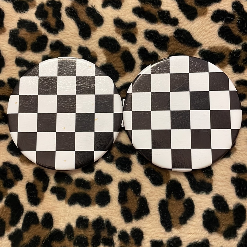 CHECKERED 🏁 Compact Pocket Mirror Purse Black White Checkerboard Vans Beauty - Picture 9 of 14